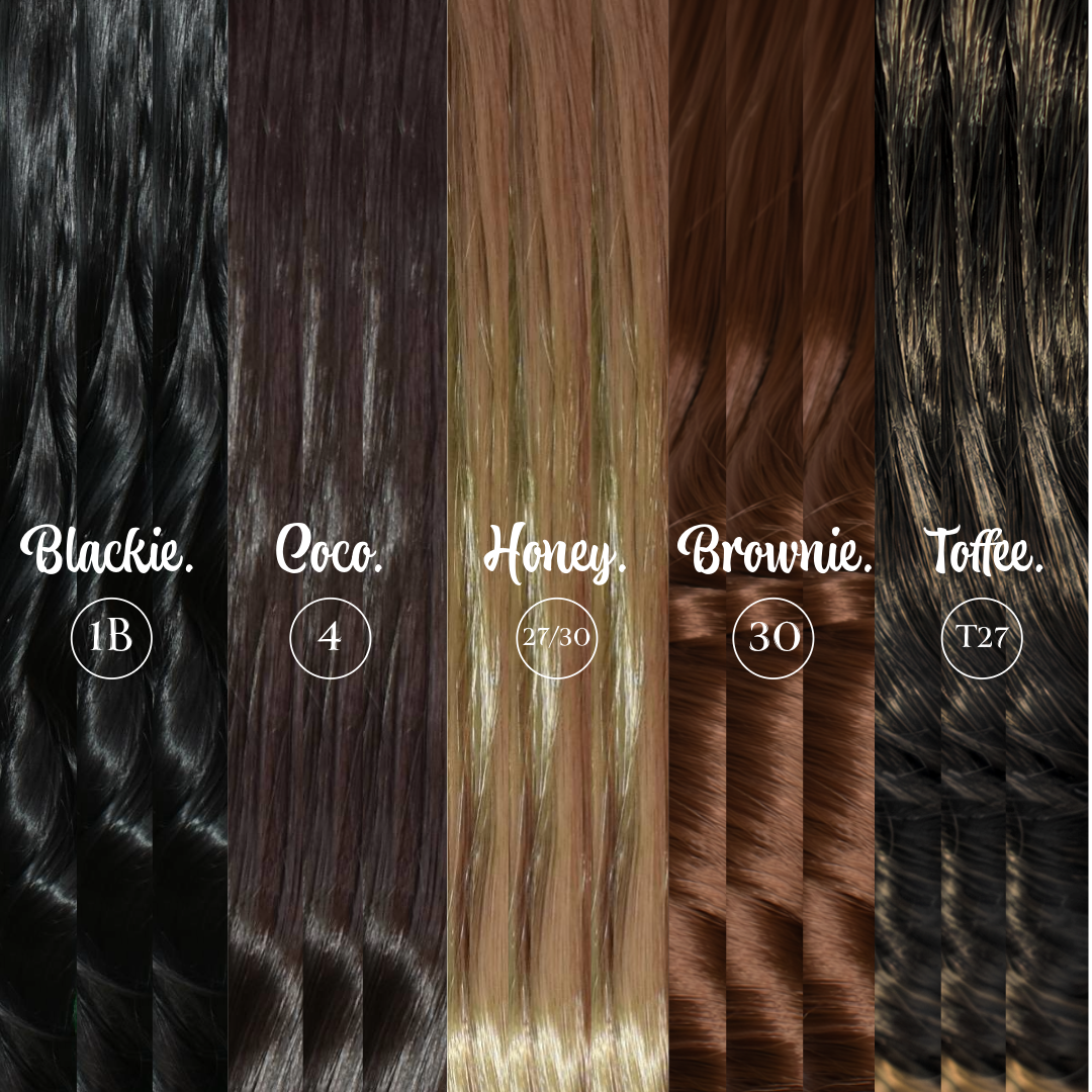 Colour swatches of available french curl braiding hair extensions.