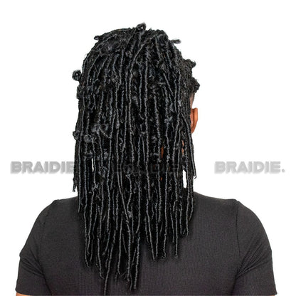 Model image of The Butterfly Loc in colour 1B or Blackie. 